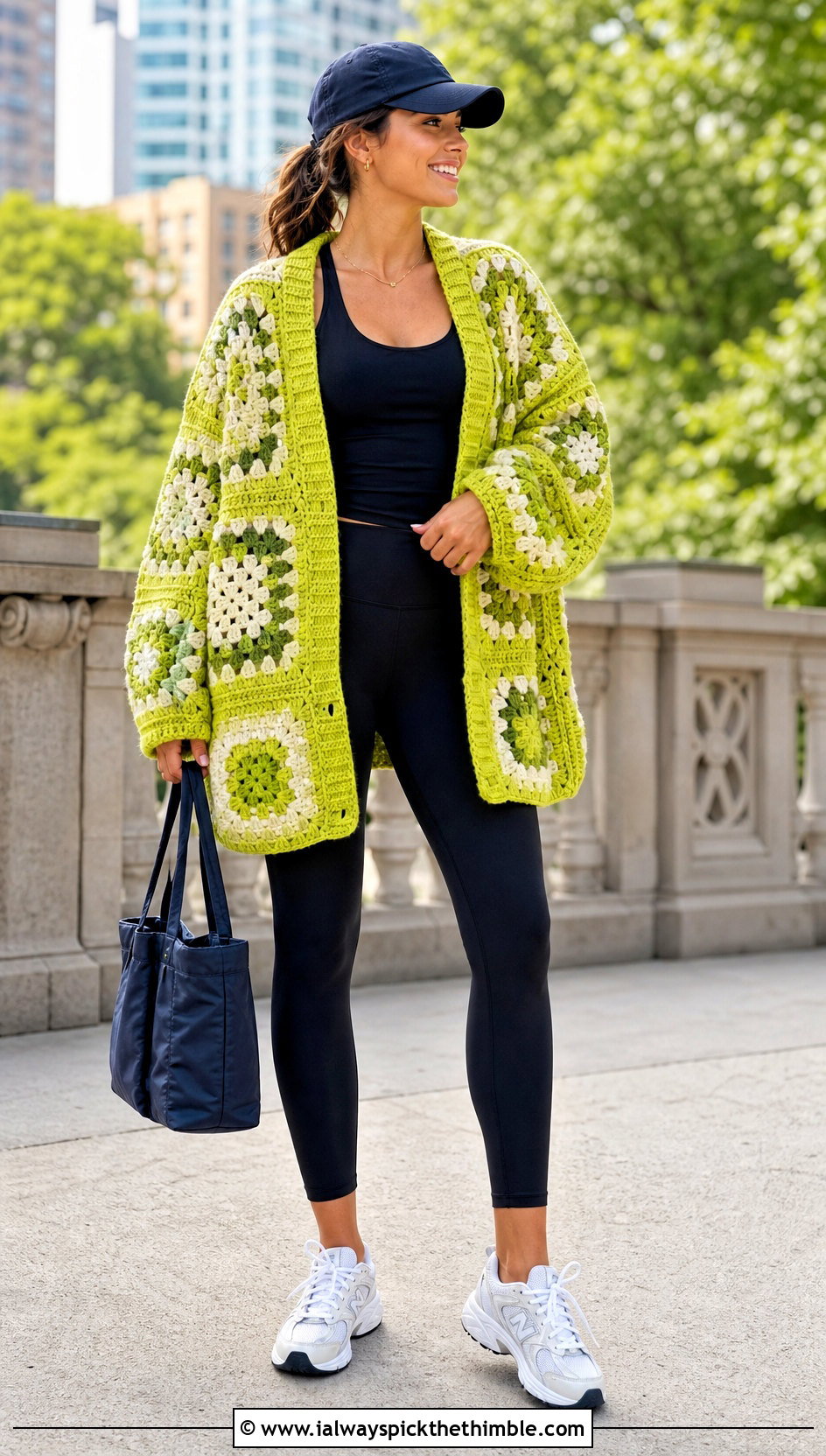 Drop Shoulder Giant Granny Square Cardigan With Leggings - 25 giant granny square cardigan outfit ideas