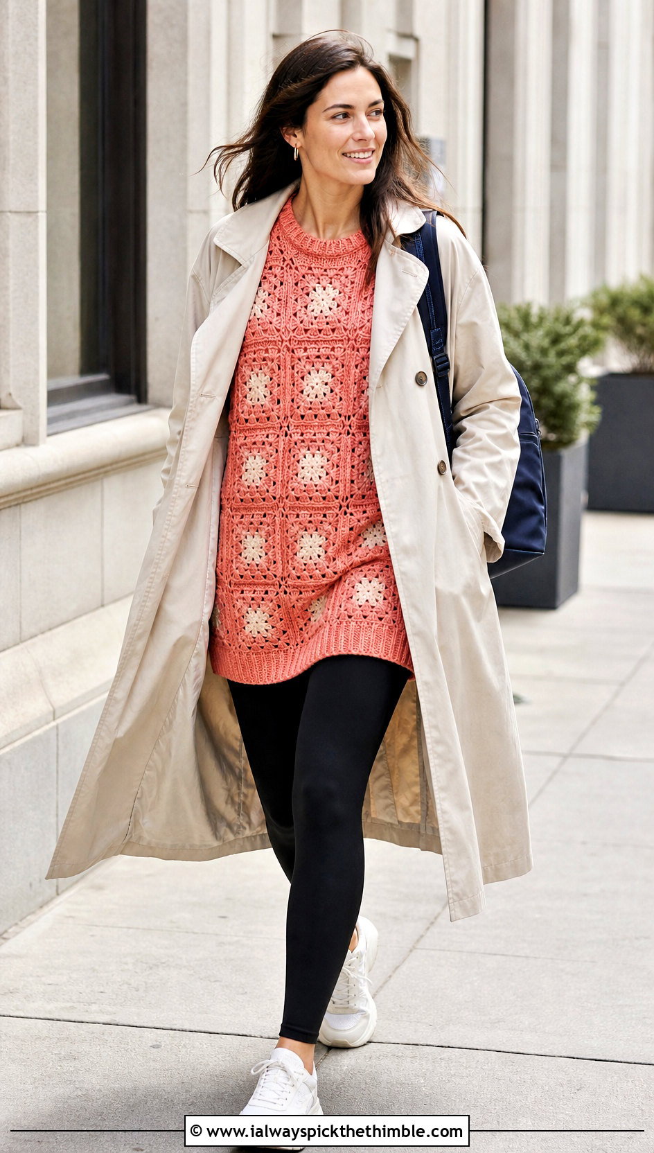 Drop Shoulder Granny Square Pullover Sweater With Leggings - 25 Granny Square Pullover Sweater outfit ideas