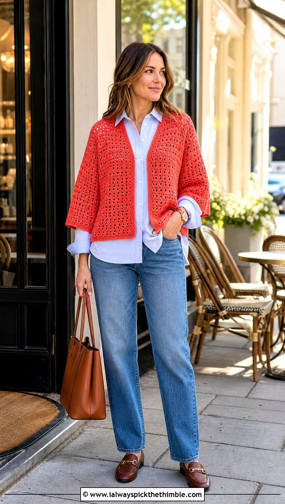 Drop Shoulder Shrug With Button Down Shirt And Jeans - 25 crochet shrug bolero outfit ideas