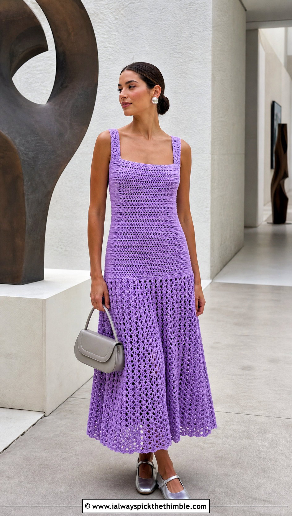 Drop Waist Crochet Dress With Mary Janes - 20 women crochet summer dress outfit ideas