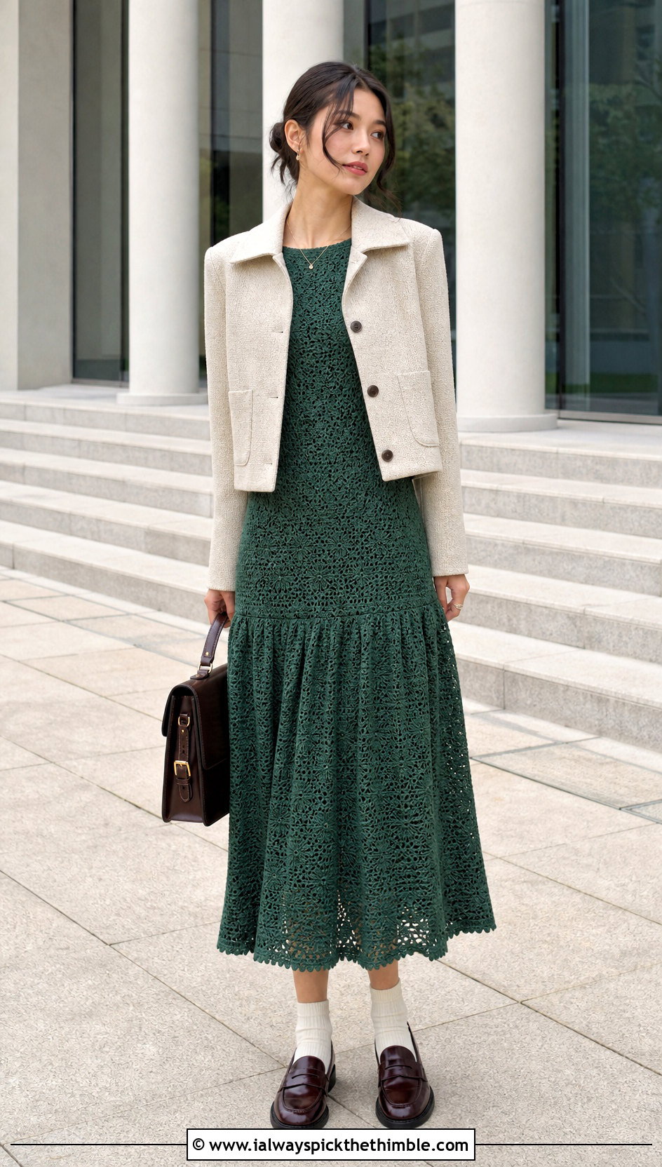 Drop Waist Crochet Gown With Loafers - 25 crochet gown outfit ideas