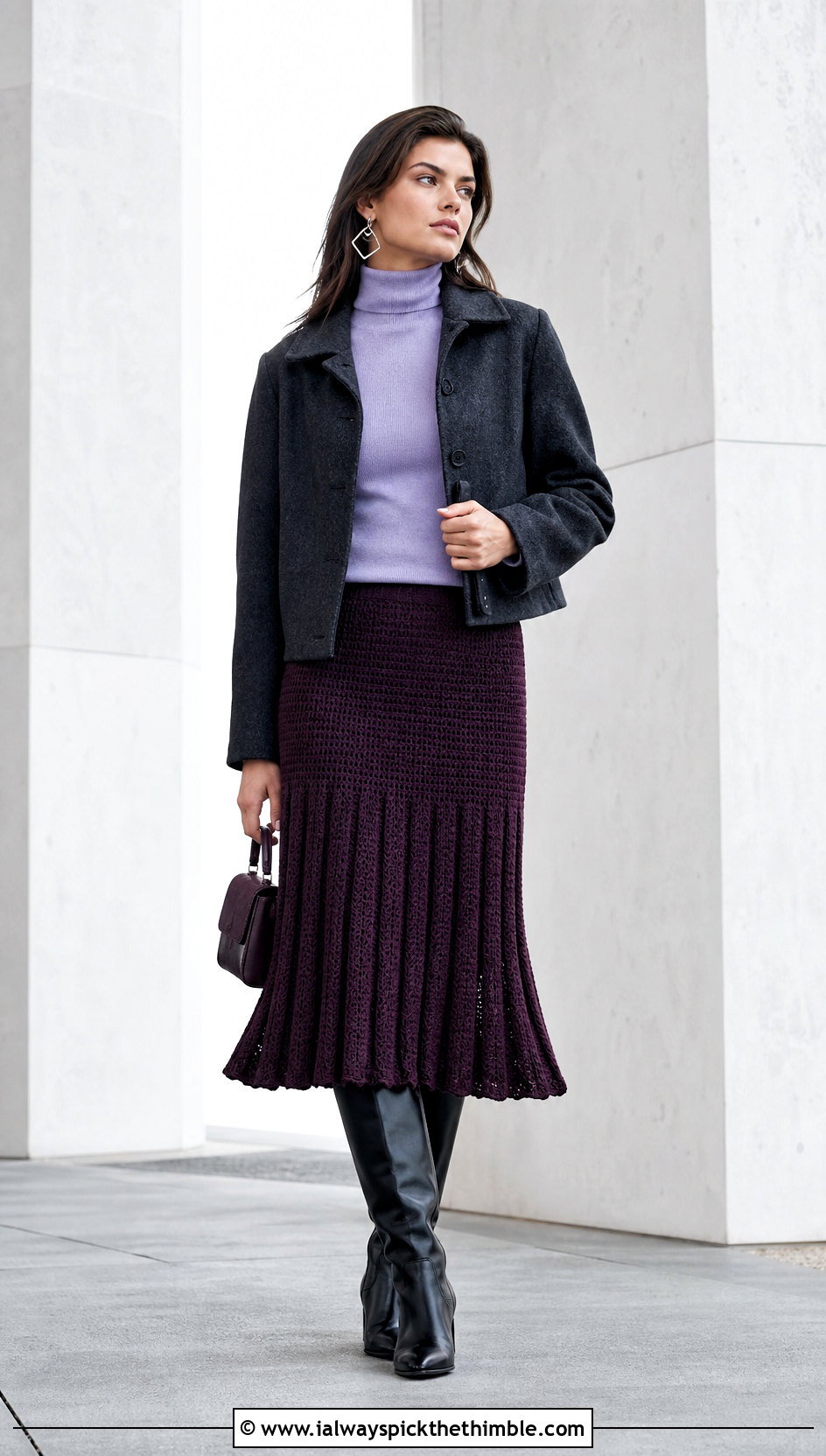Drop Waist Crochet Pleated Skirt With Turtleneck - 25 crochet pleated skirt outfit ideas