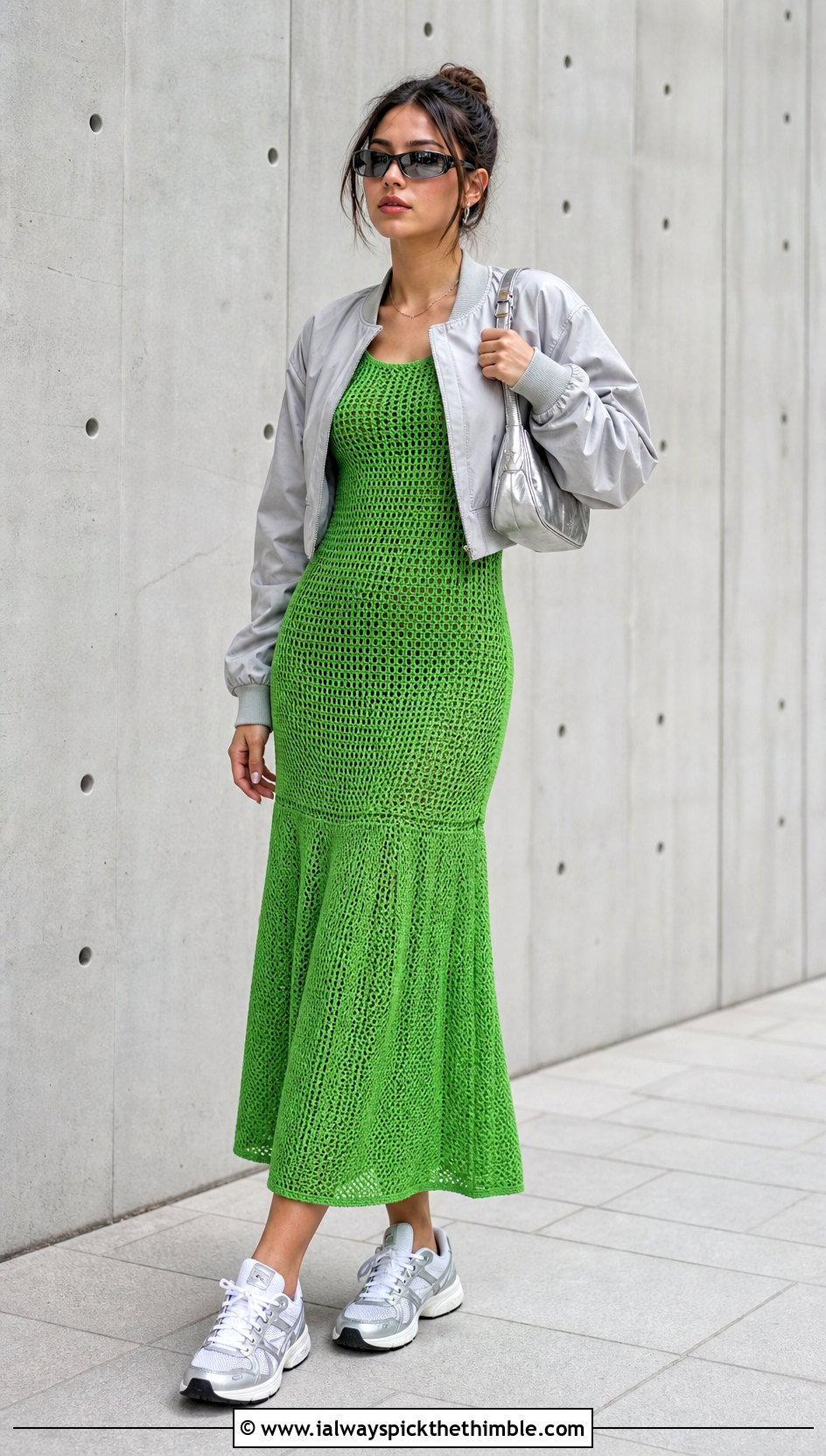 Drop Waist Crochet Sun Dress With Sporty Sneakers - 25 crochet sun dress outfit ideas