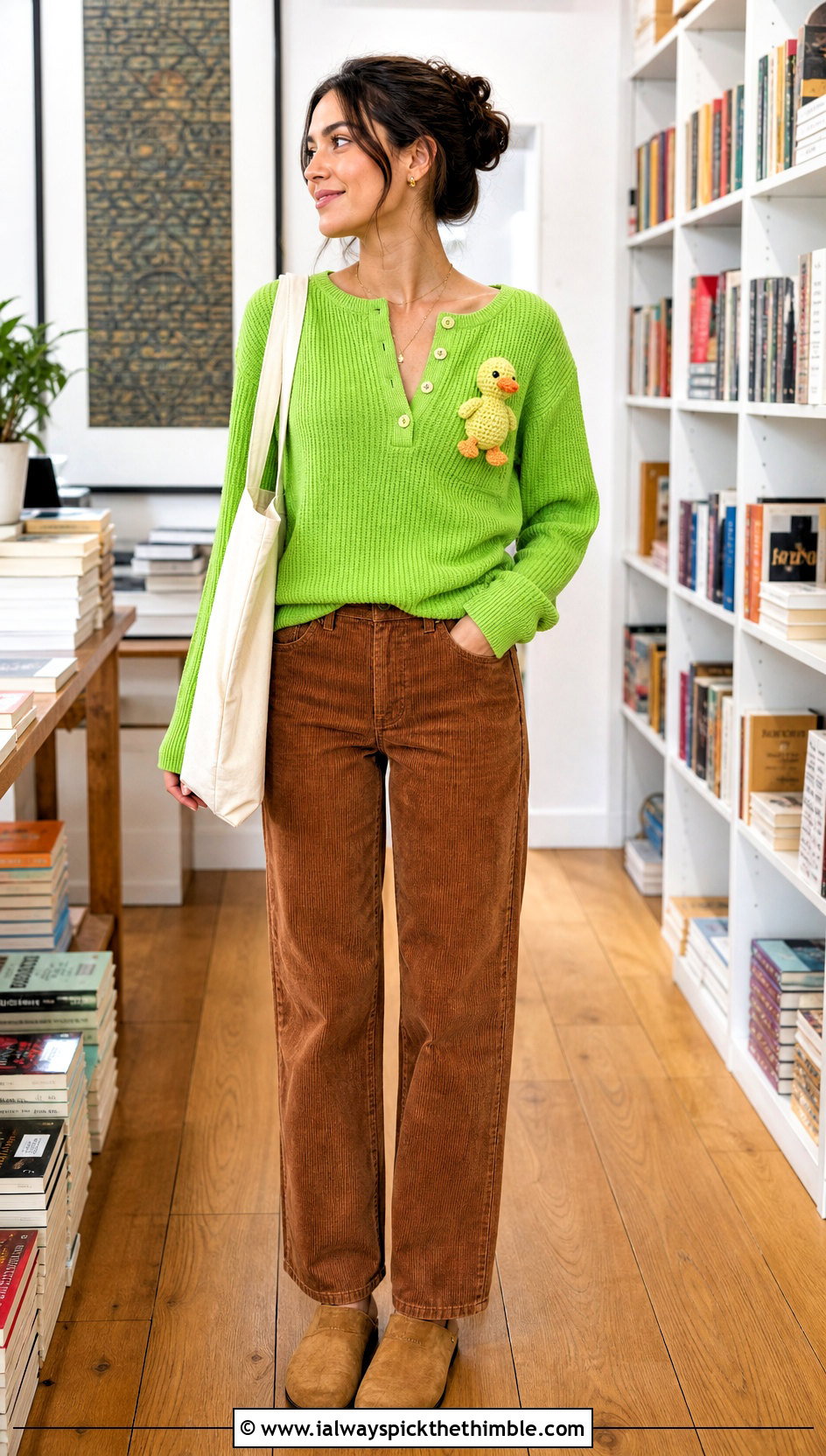 Duck Amigurumi Henley Shirt With Corduroy Pants - 20 Amigurumi Shirt outfit ideas