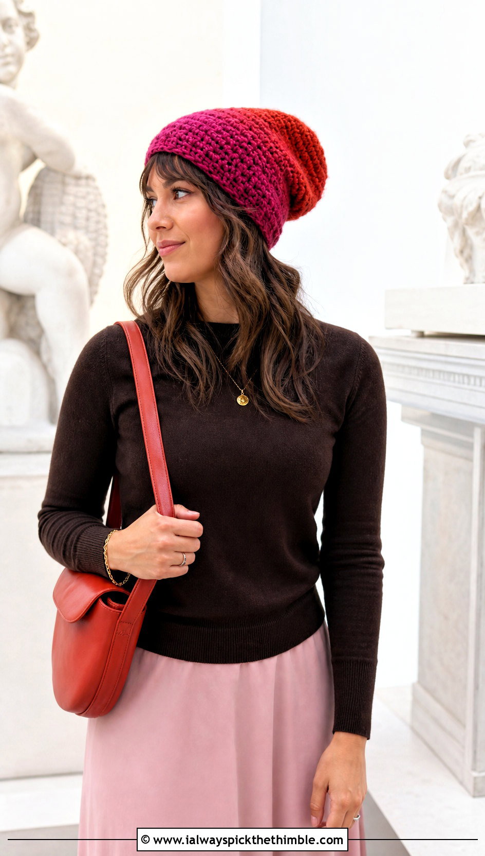 Duo Blend Two Tone Crochet Beanie With Midi Skirt - 15 two tone crochet beanie outfit ideas