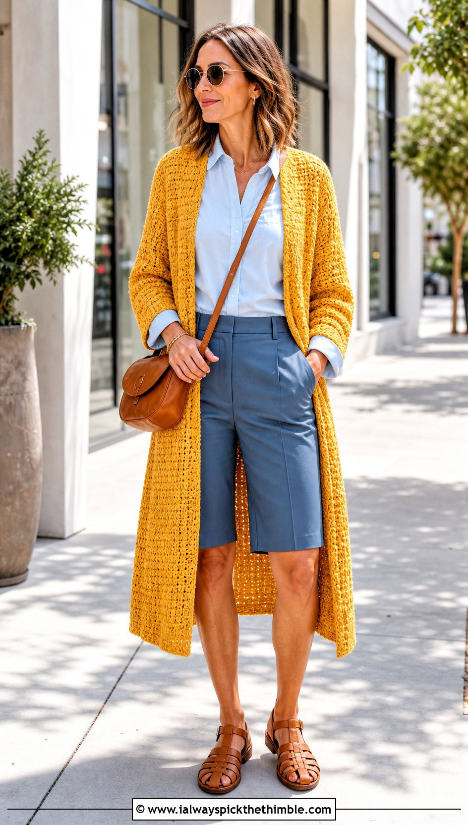 Duster Alpine Stitch Crochet Cardigan With Tailored Shorts - 20 Alpine Stitch Crochet Cardigan outfit ideas