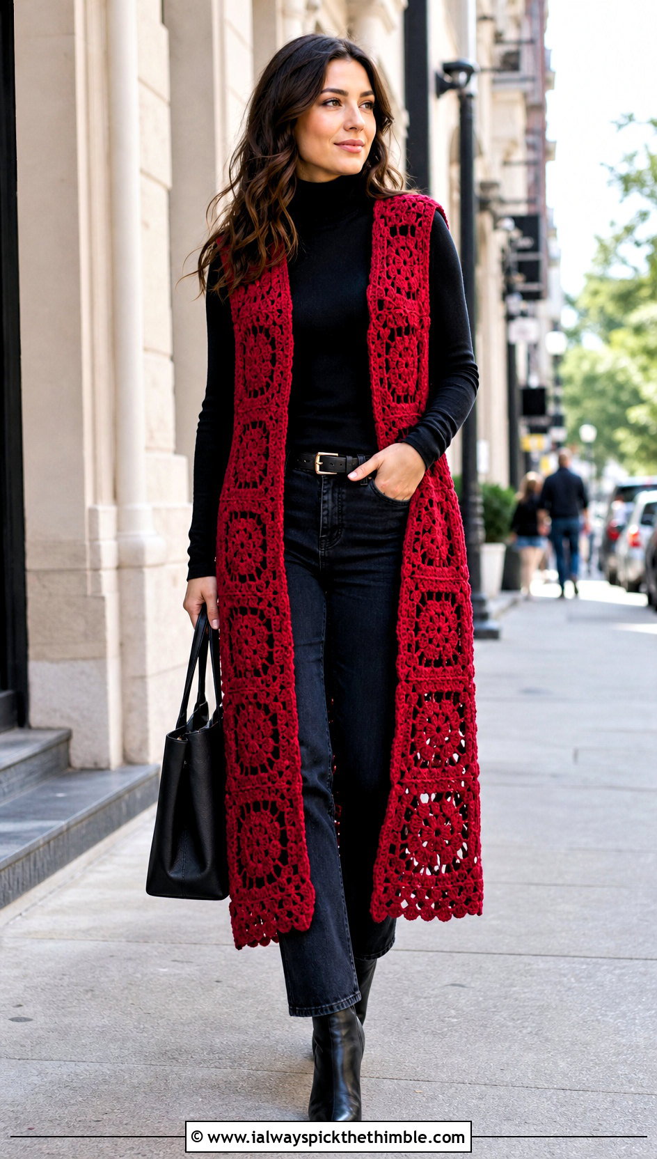Duster Granny Square Waistcoat With Turtleneck And Jeans - 25 granny square waistcoat outfit ideas
