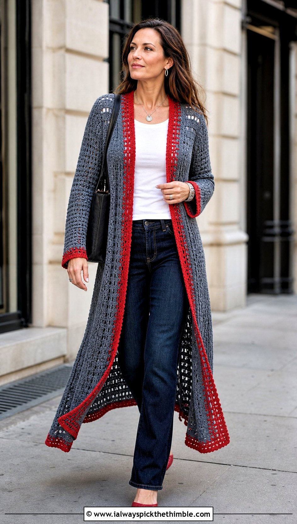 Duster Gray Crochet Cardigan With T Shirt And Jeans - 15 Gray Crochet Cardigan outfit ideas