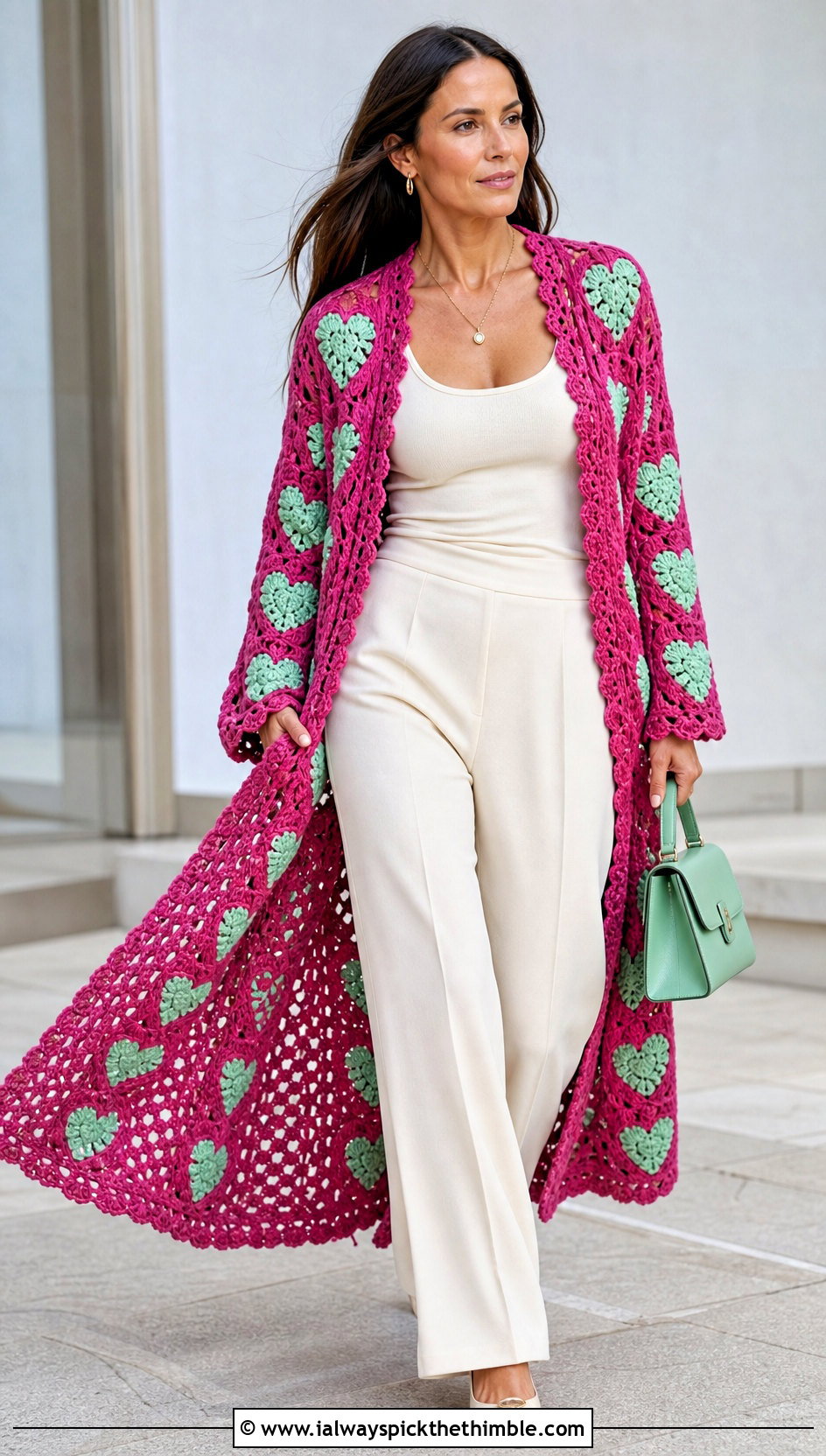 Duster Heart Granny Square Cardigan With Wide Leg Pants - 25 Heart Granny Square Cardigan outfit ideas
