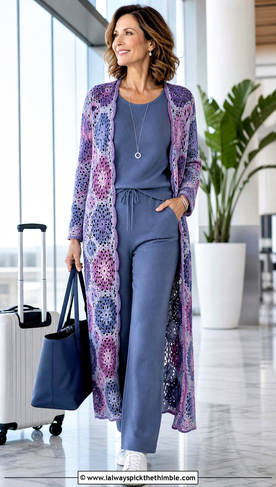 Duster Hexagon Cardigan With Matching Knit Set - 25 crochet hexagon sweater outfit ideas