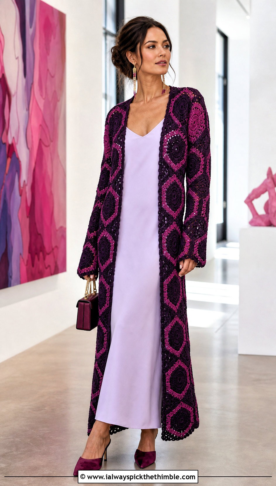 Duster Hexagon Crochet Cardigan With Column Dress - 25 hexagon crochet cardigan outfit ideas