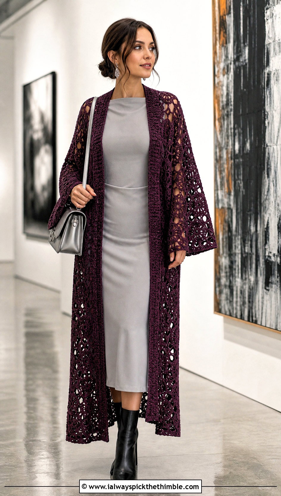 Duster Hexi Crochet Cardigan With Column Dress - 25 hexi crochet cardigan outfit ideas