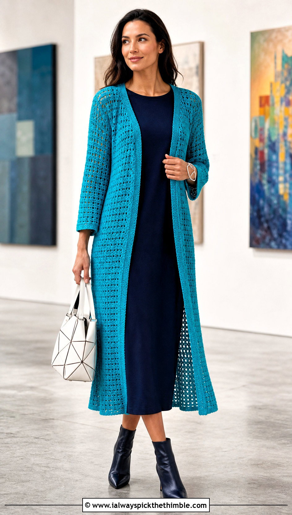 Duster Length Top Down Crochet Raglan Cardigan With Column Dress - 20 top down crochet raglan cardigan outfit ideas