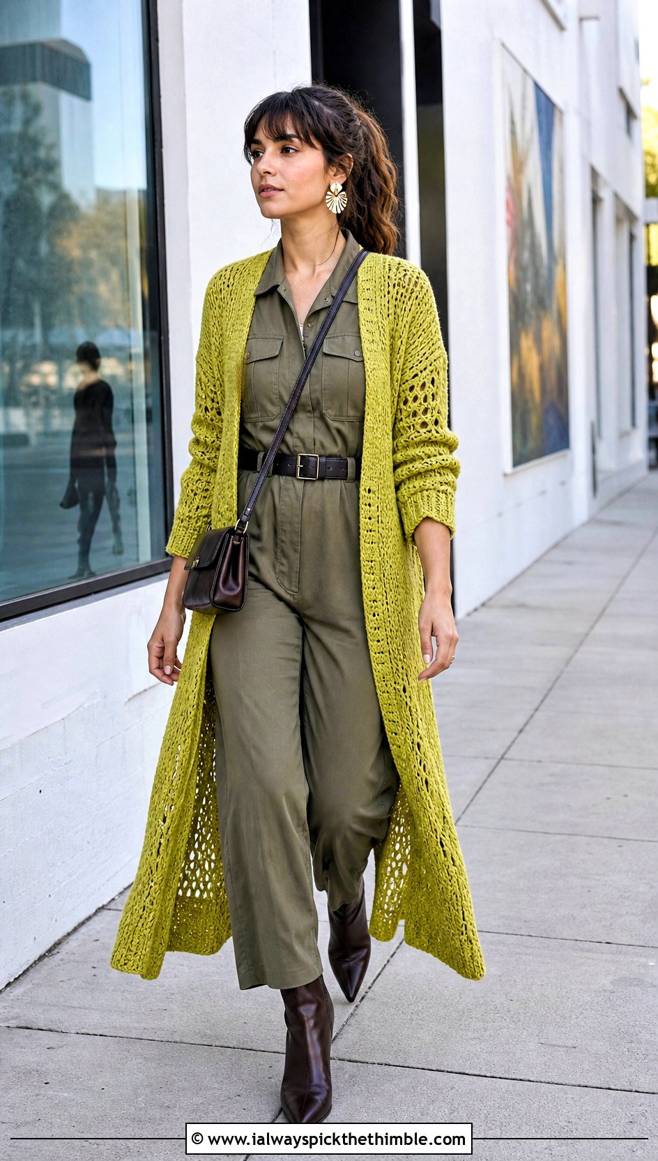 Duster Sport Weight Crochet Cardigan With Utility Jumpsuit - 20 Crochet Cardigan Sport Weight Yarn outfit ideas