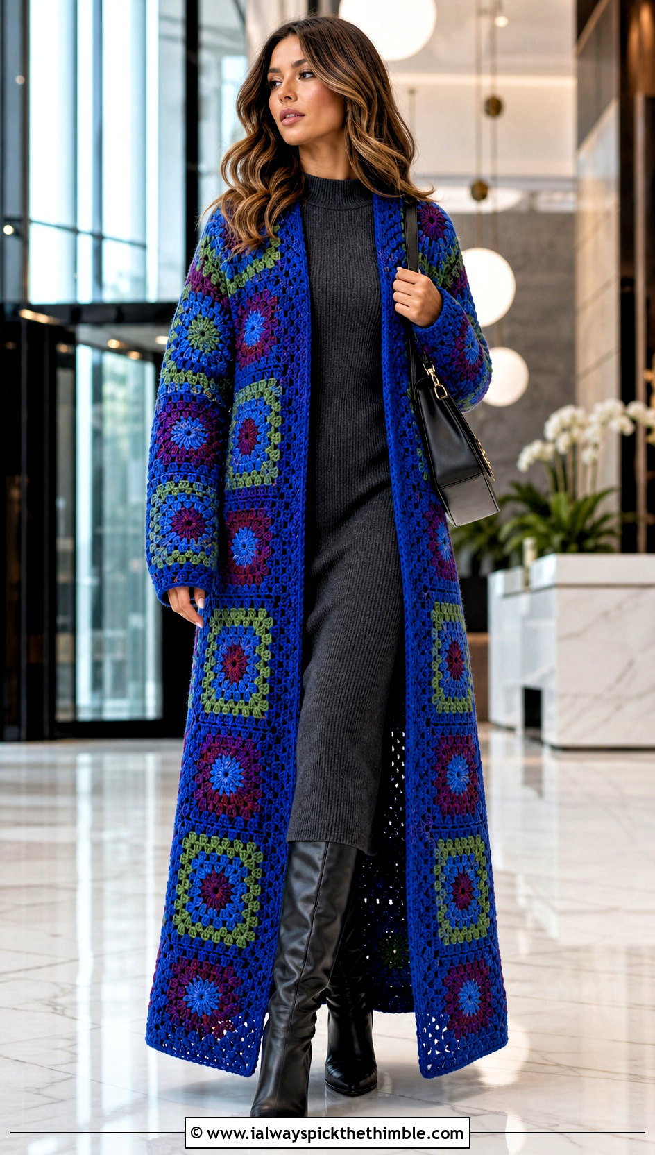 Duster Sunburst Granny Square Cardigan With Knit Midi Dress - 25 sunburst granny square cardigan outfit ideas
