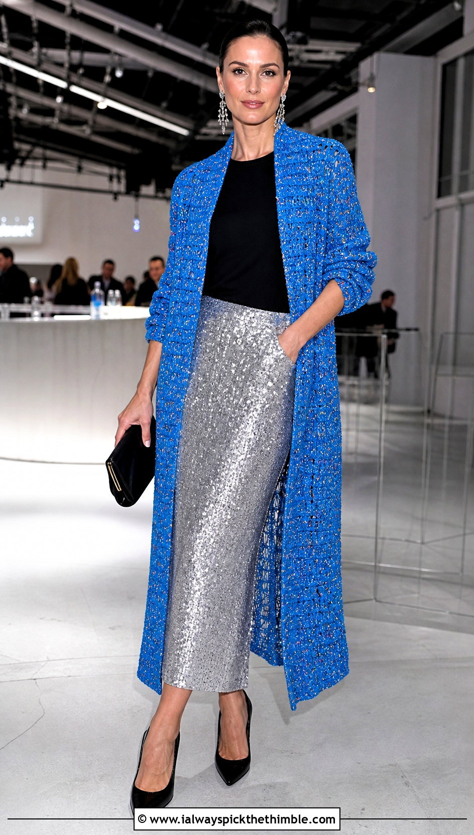 Duster Tweed Crochet Cardi With Sequin Skirt - 15 tweed crochet cardi outfit ideas