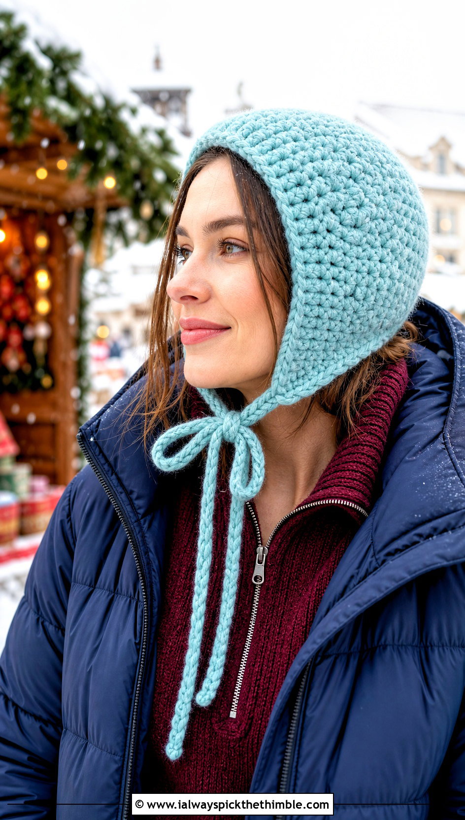 Ear Flap Crochet Bonnet With Quilted Parka - 20 Easy Crochet Bonnet outfit ideas