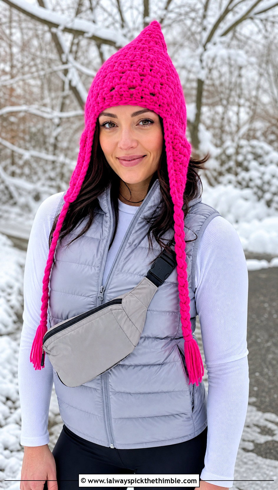 Ear Flap Pixie Crochet Fairy Hat With Puffer Vest - 20 Crochet Fairy Hat outfit ideas