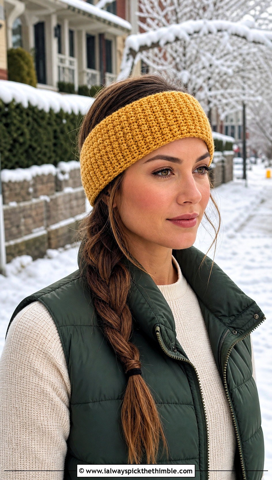Ear Warmer Crochet Makeup Headband With Puffer Vest - 20 Crochet Makeup Headband outfit ideas