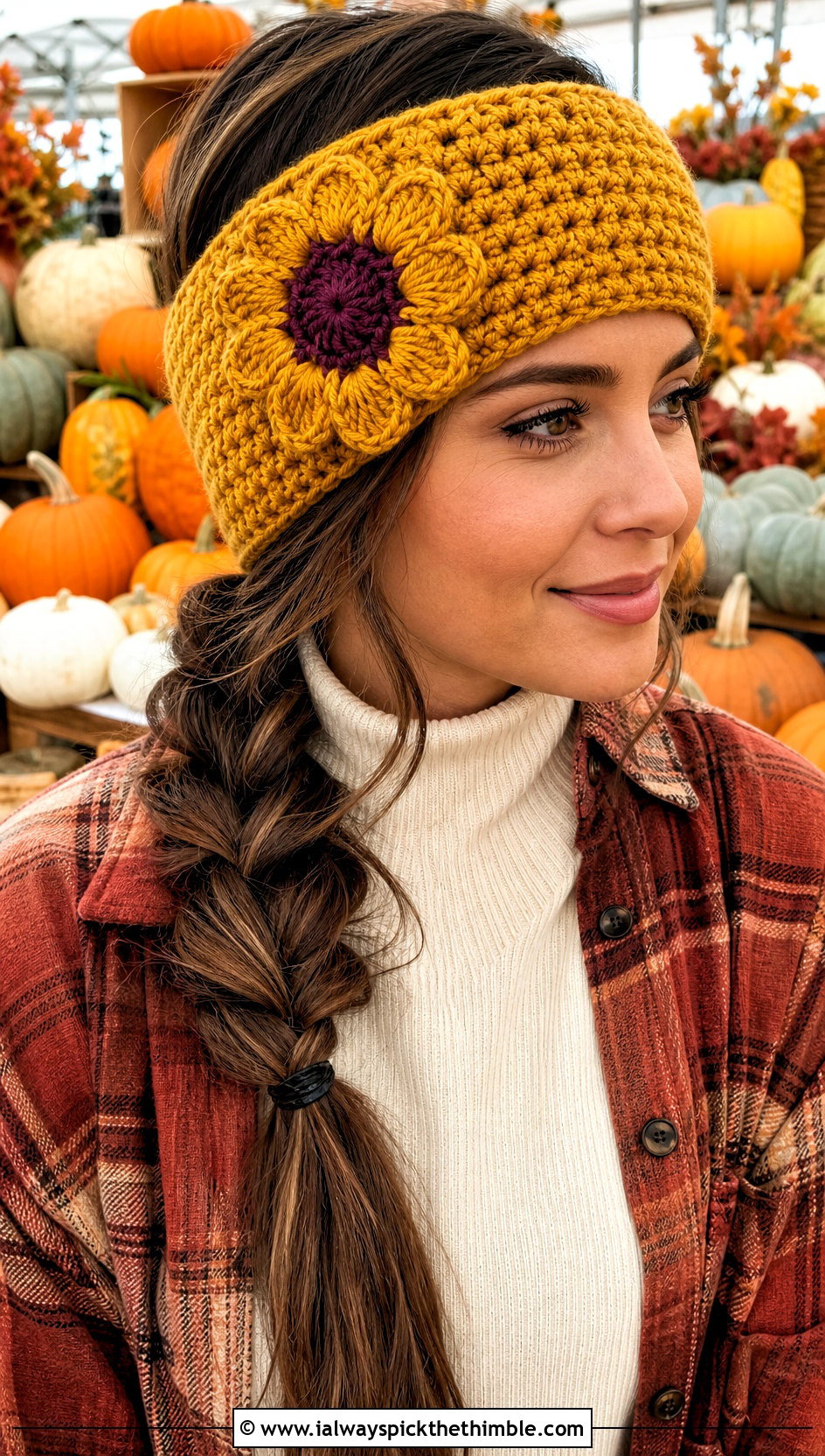 Ear Warmer Sunflower Crochet Headband With Fall Layers - 20 Crochet Sunflower Headband outfit ideas