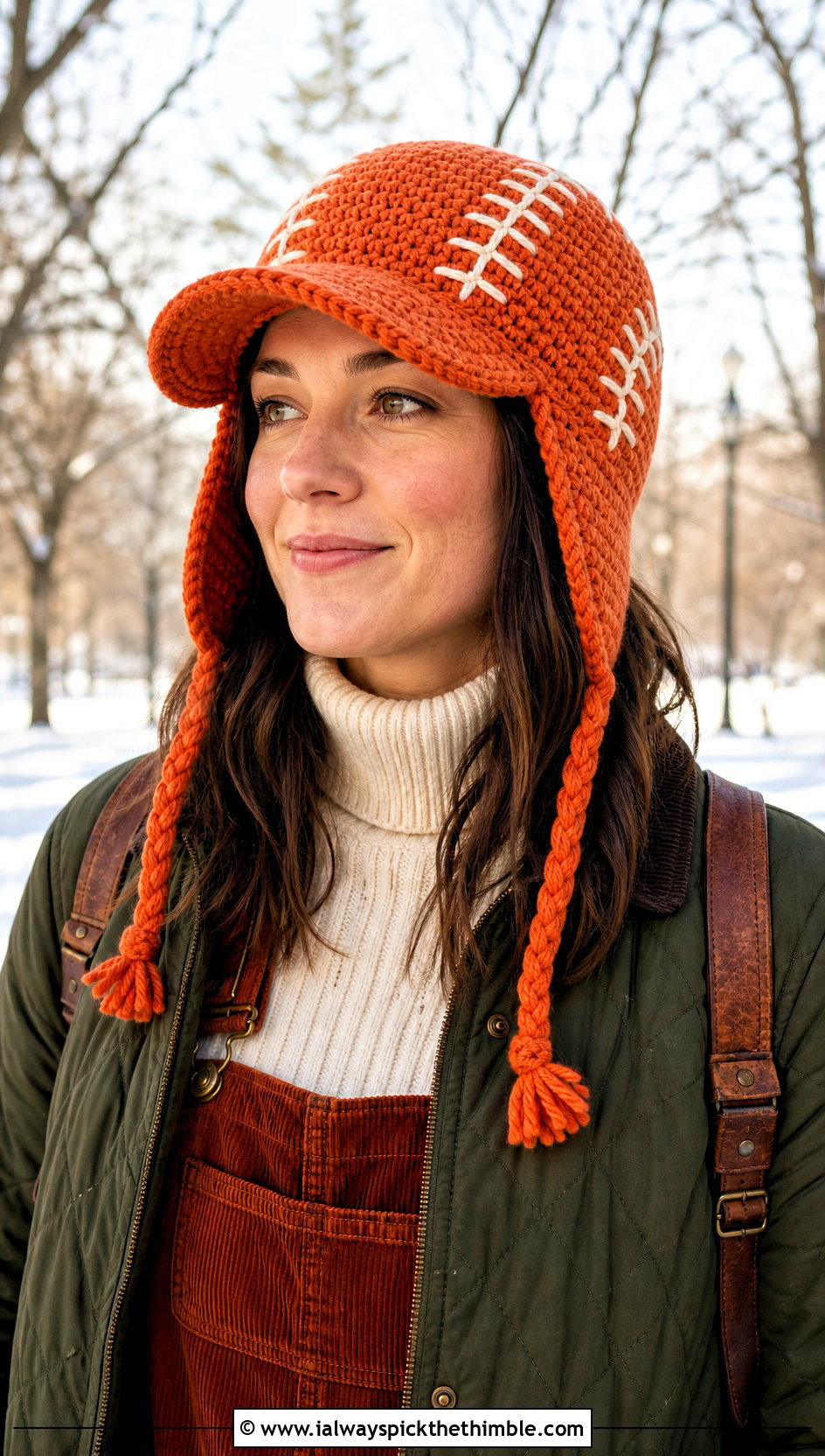 Earflap Baseball Crochet Beanie With Barn Jacket And Overalls - 15 Baseball Crochet Beanie outfit ideas