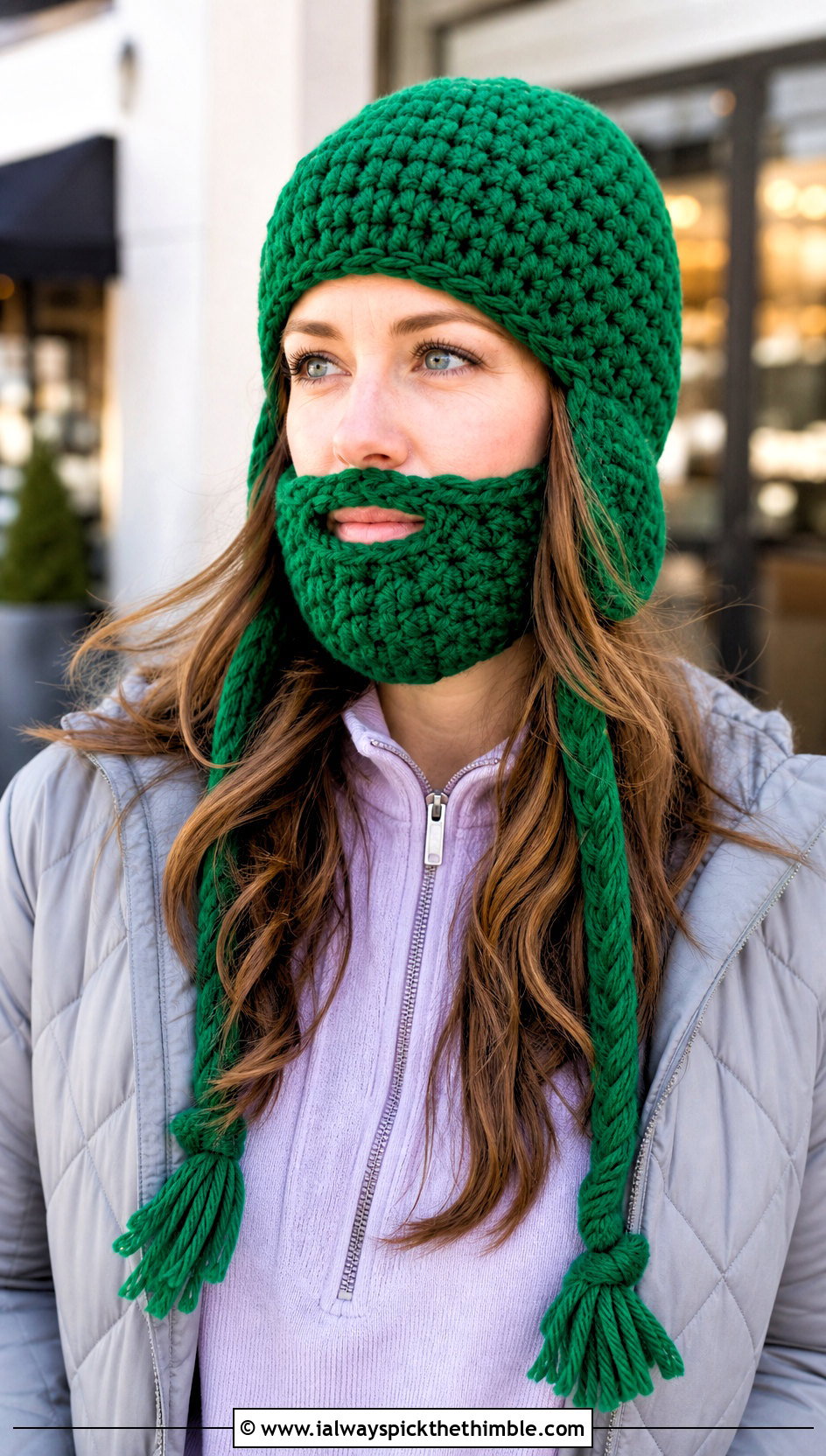 Earflap Beard Crochet Hat With Quilted Coat - 25 crochet beard hat outfit ideas