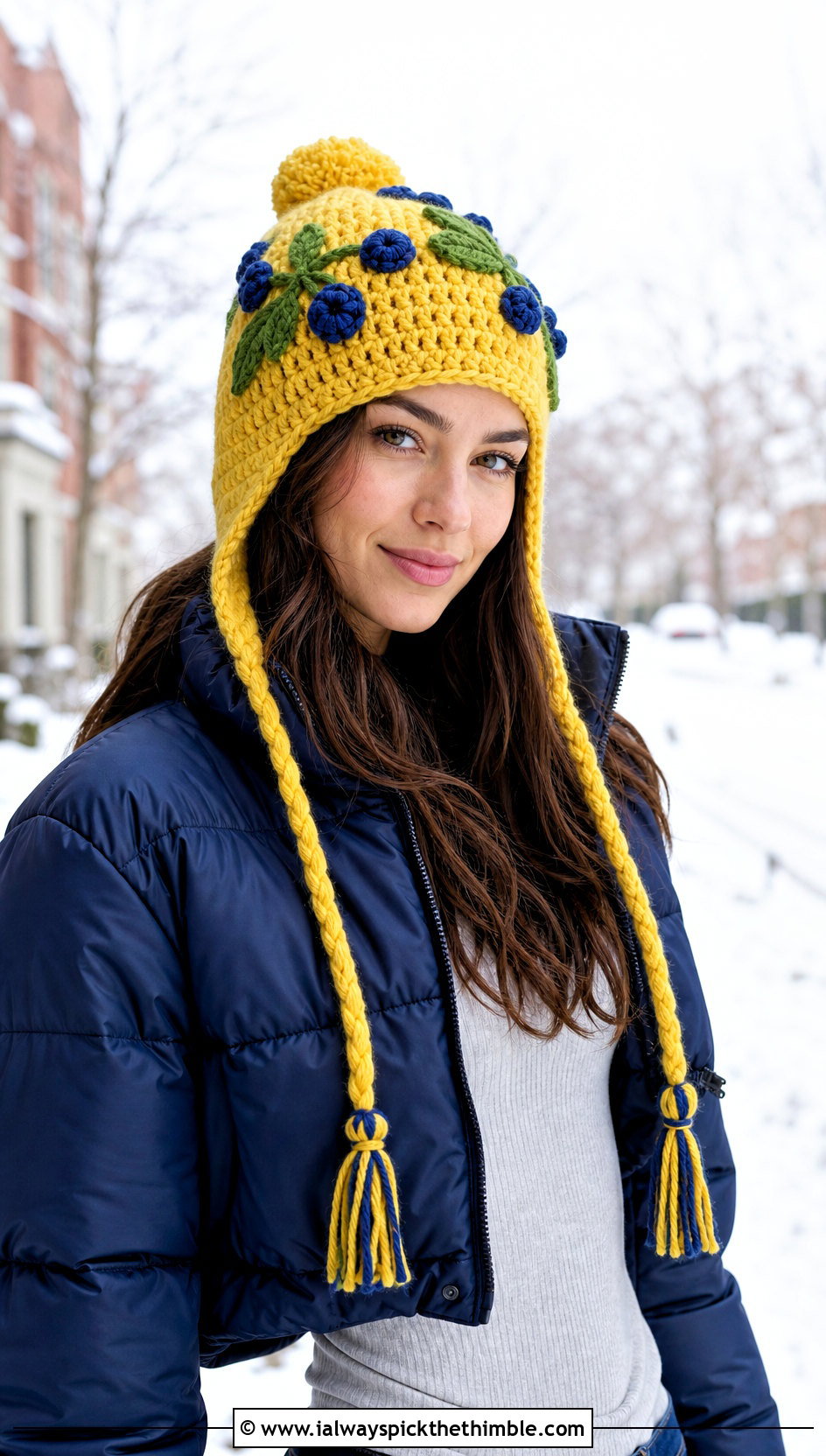 Earflap Blueberry Crochet Beanie With Puffer Jacket And Leggings - 25 blueberry crochet hat outfit ideas