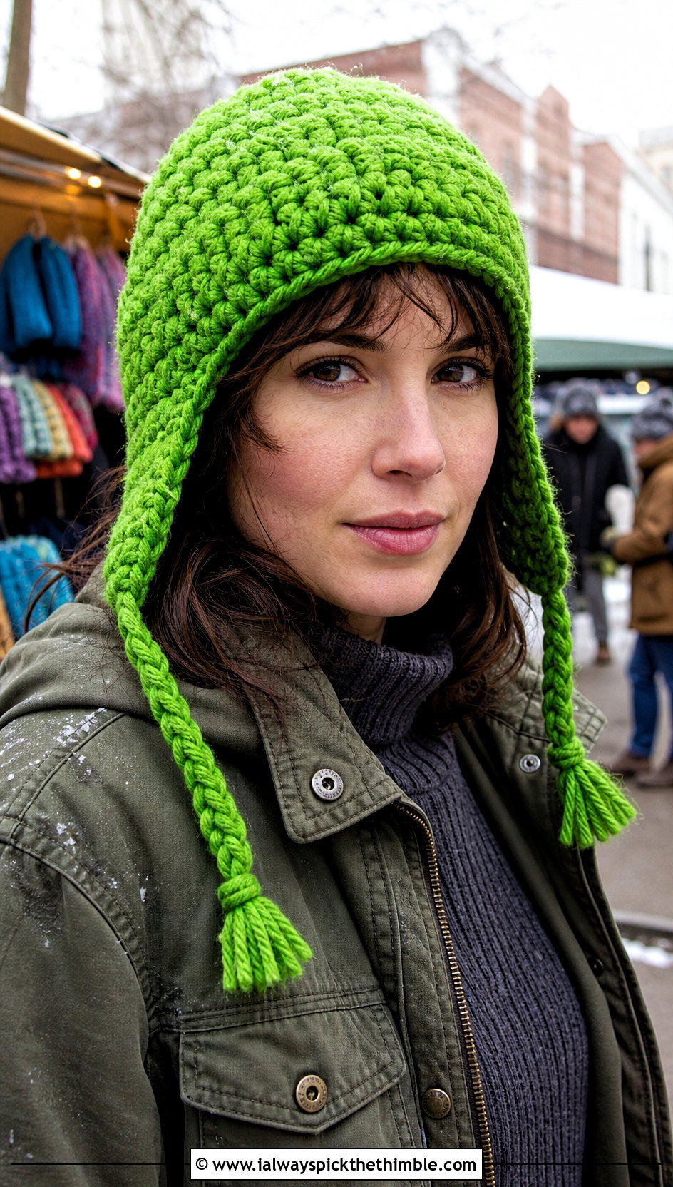 Earflap Bulky Crochet Hat With Utility Jacket - 15 Easy Bulky Crochet Hat outfit ideas