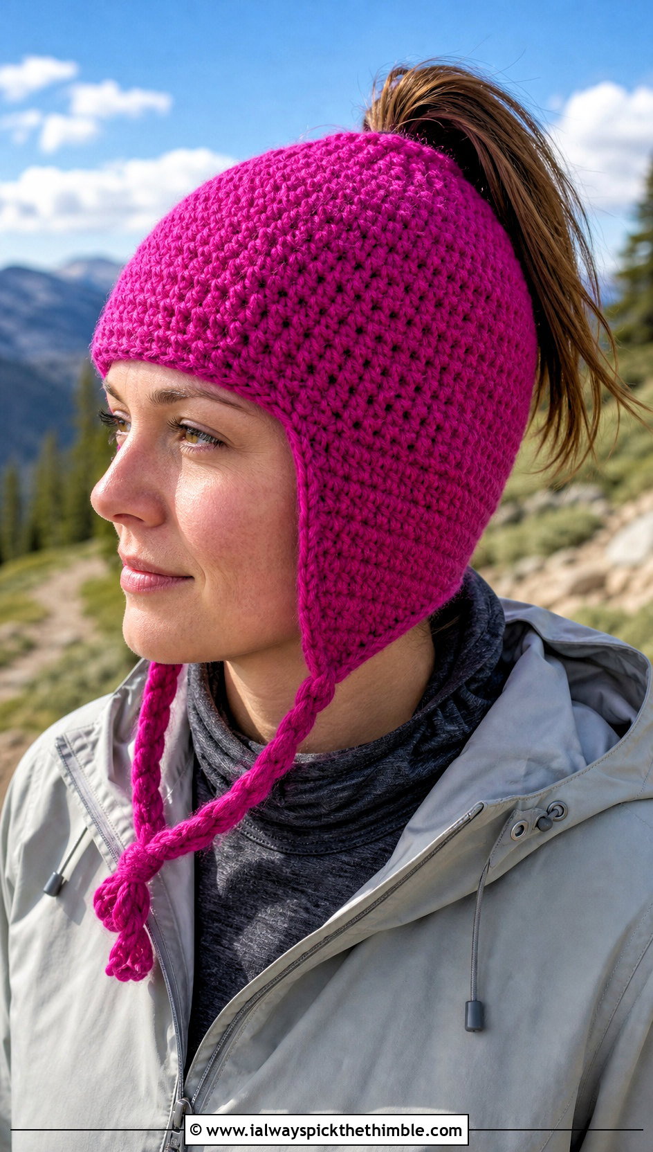 Earflap Bun Hat With Anorak And Hiking Leggings - 25 crochet bun hat outfit ideas