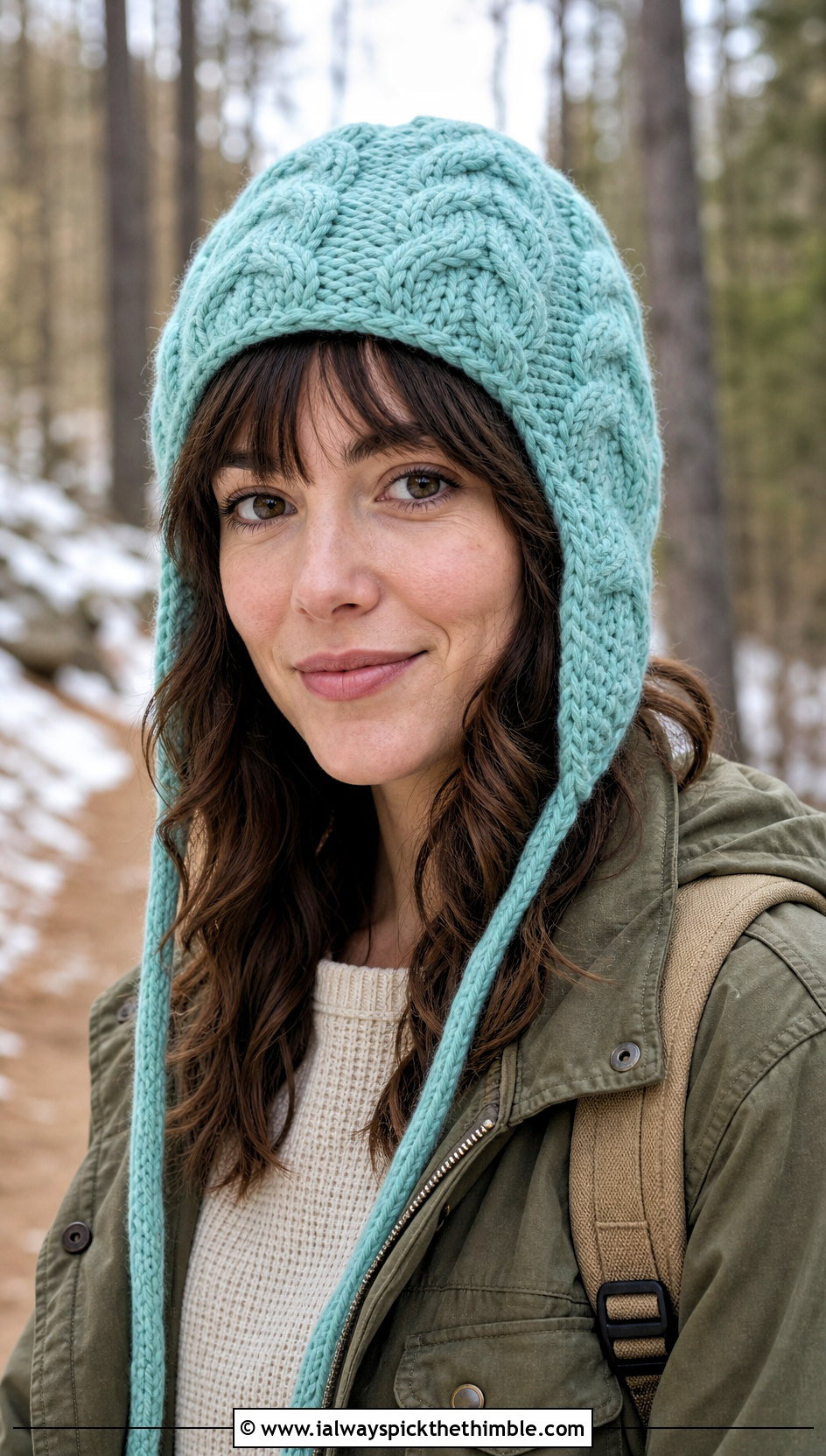 Earflap Cable Hat With Utility Jacket - 20 Crochet Cable Stitch Hat outfit ideas
