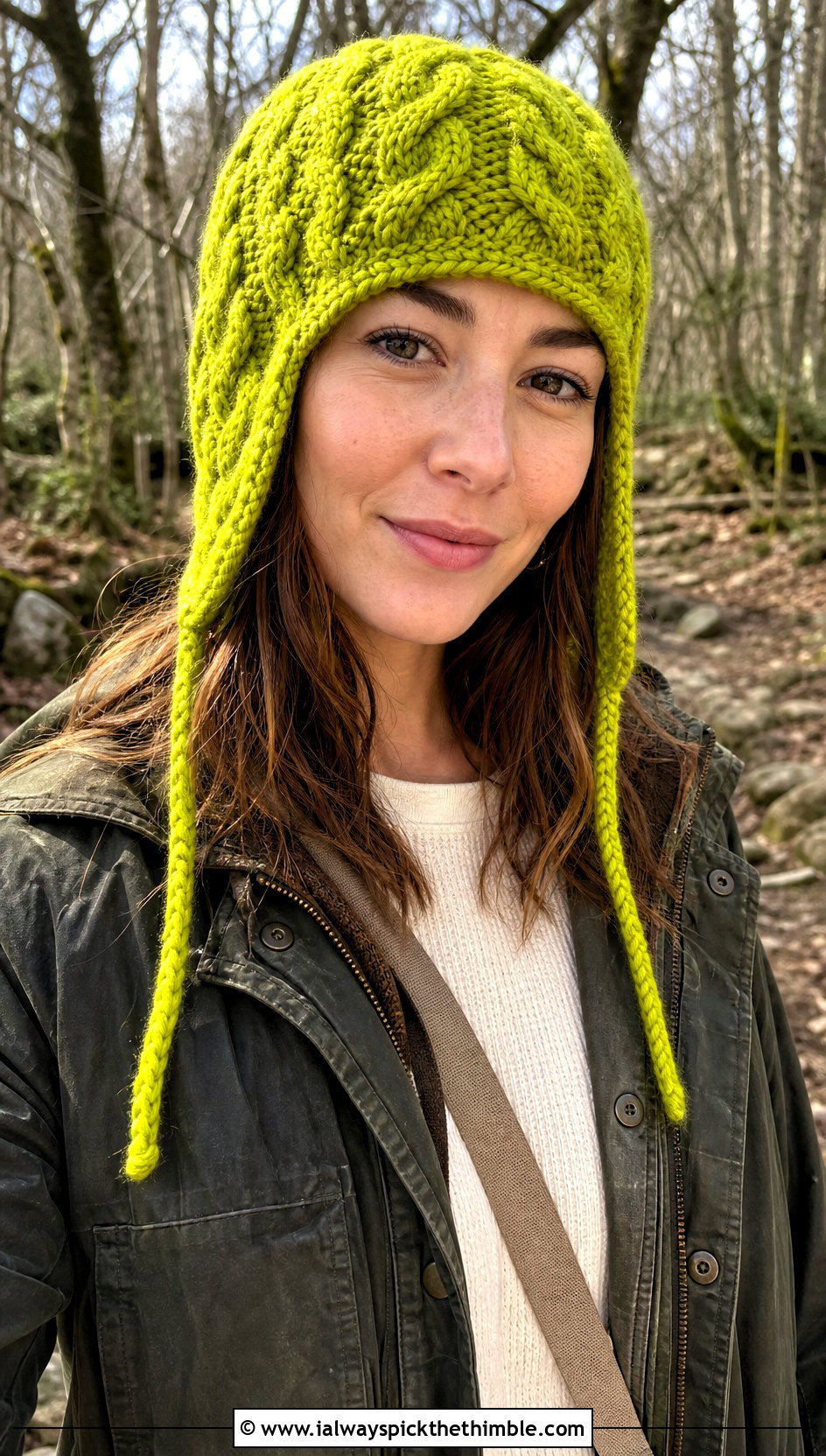 Earflap Cable Twist Hat With Utility Jacket - 15 Crochet Cable Twist Hat outfit ideas