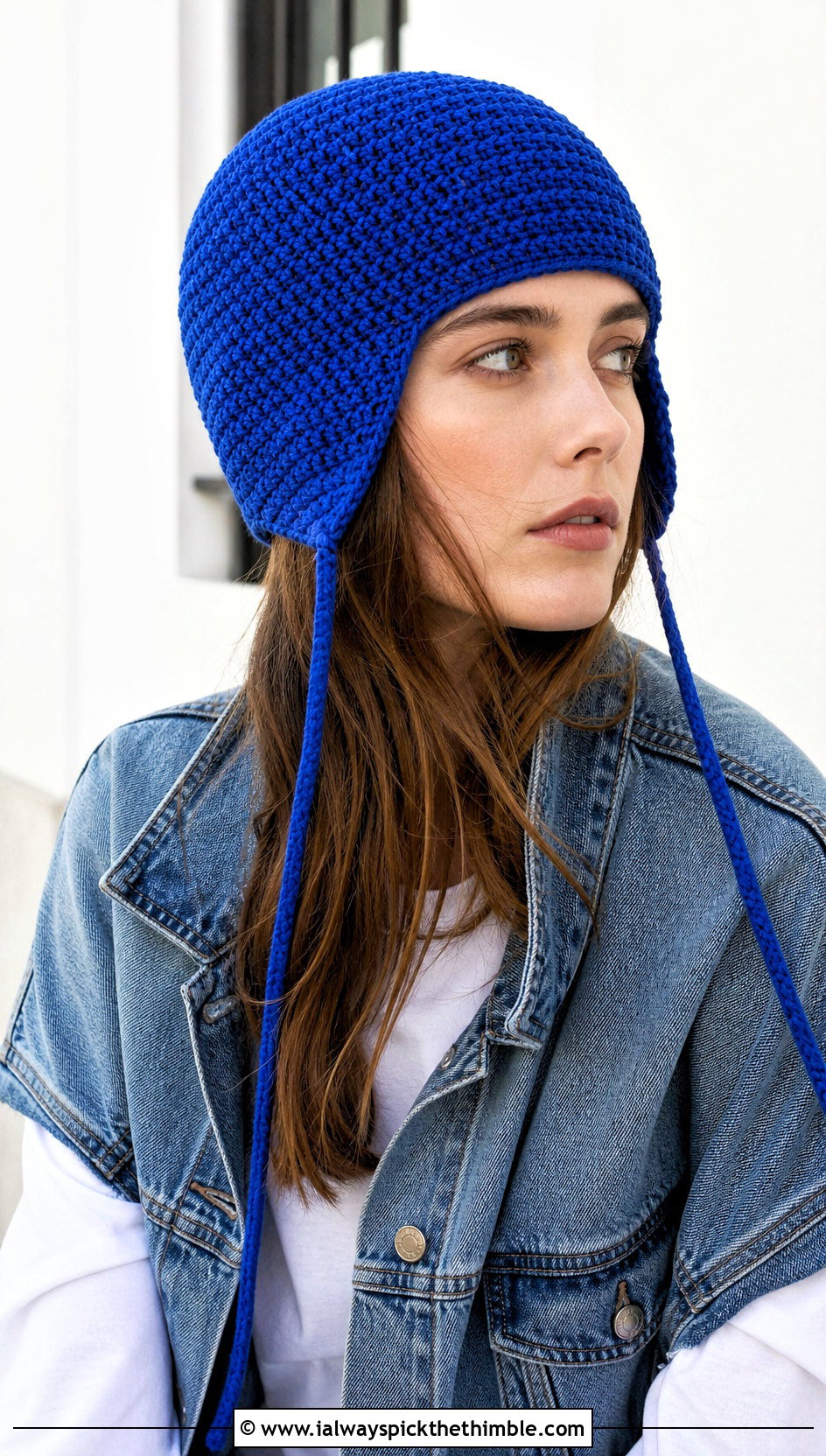 Earflap Crochet Aviator Hat With Denim Jacket - 20 crochet aviator hat outfit ideas