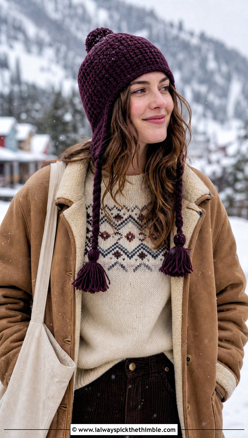 Earflap Crochet Beanie With Fair Isle Sweater - 20 Doll Crochet Beanie outfit ideas
