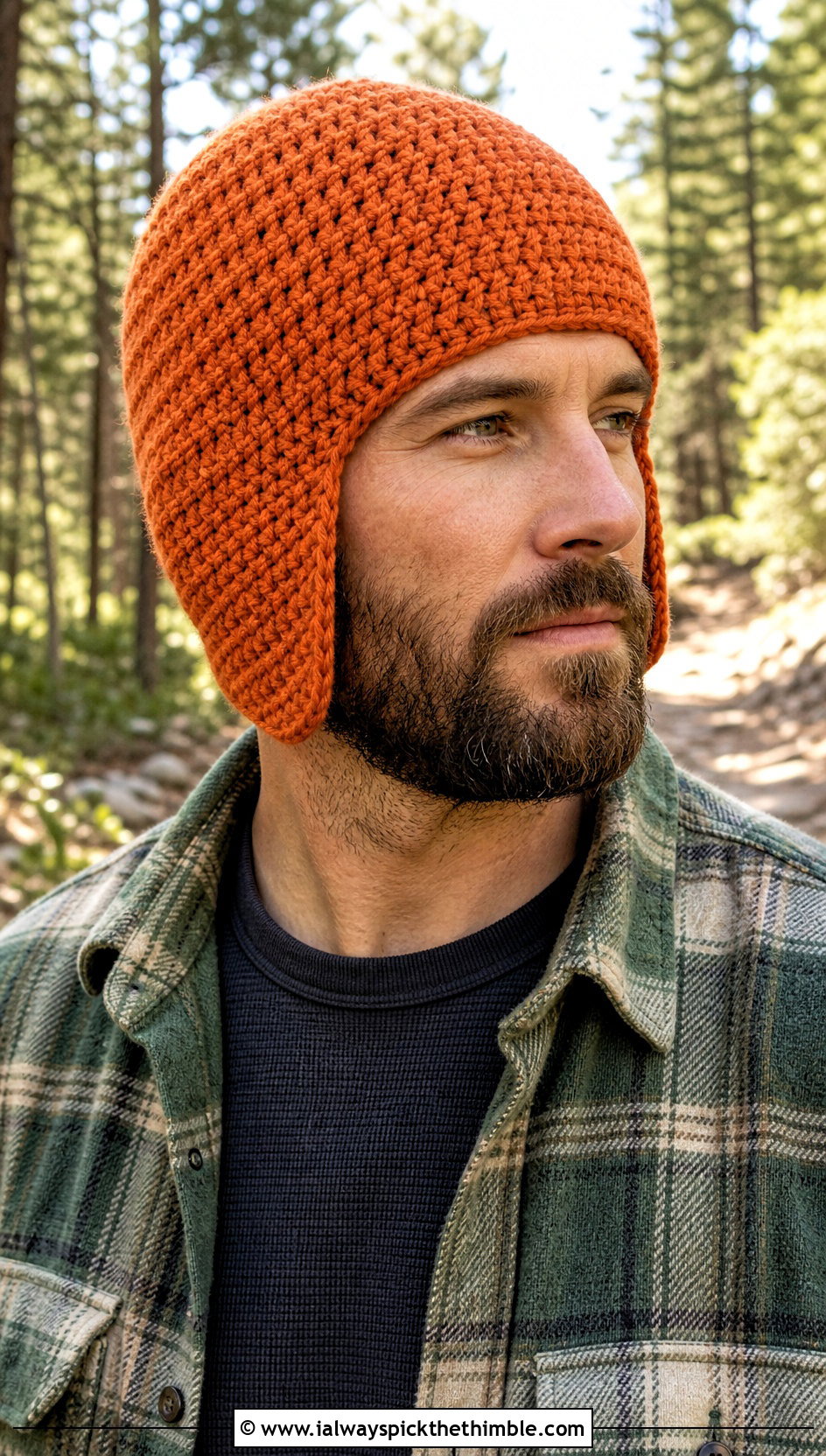 Earflap Crochet Beanie With Flannel Overshirt - 25 men's crochet beanie outfit ideas