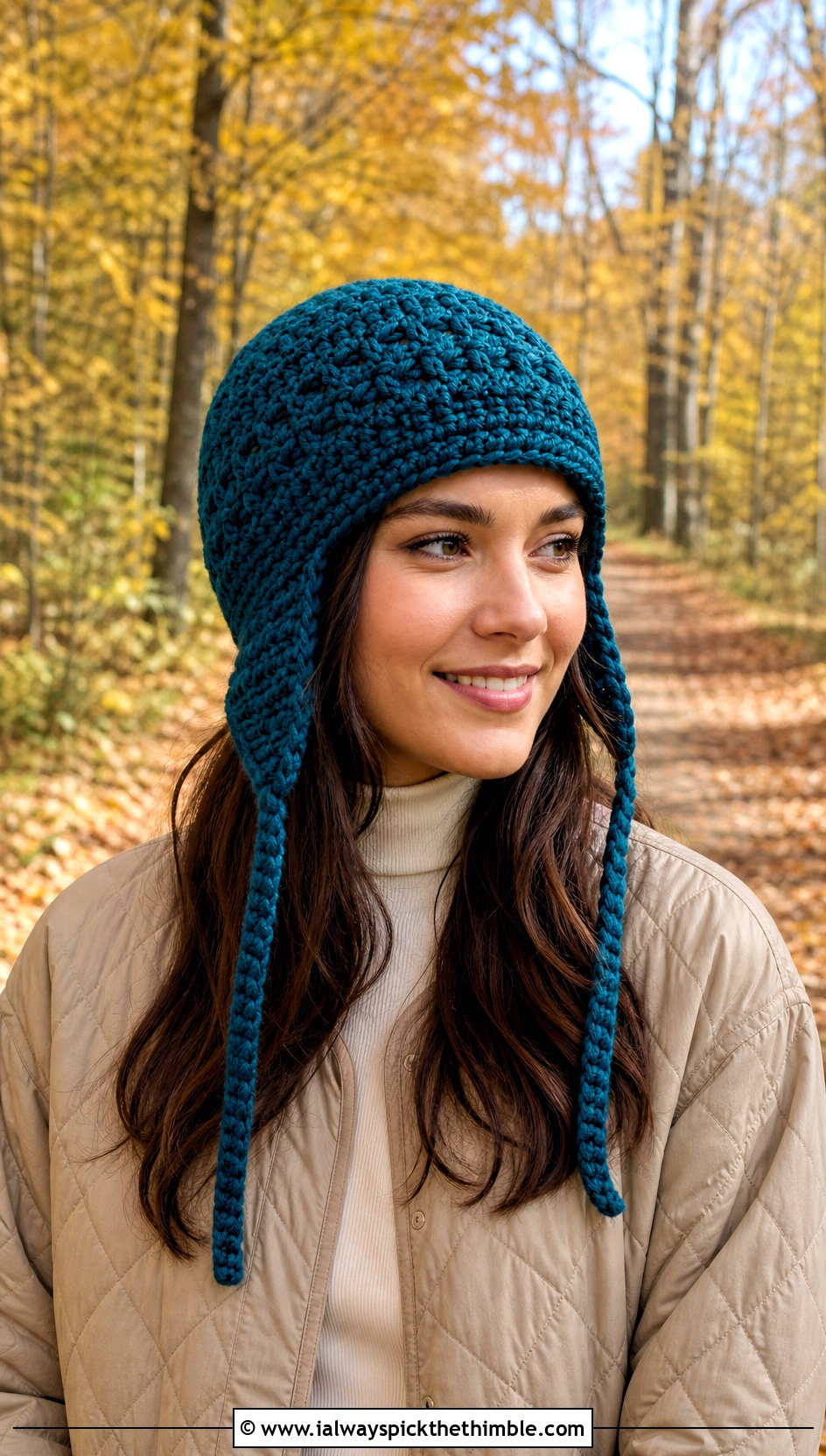 Earflap Crochet Beanie With Quilted Jacket - 20 crochet fall beanie outfit ideas