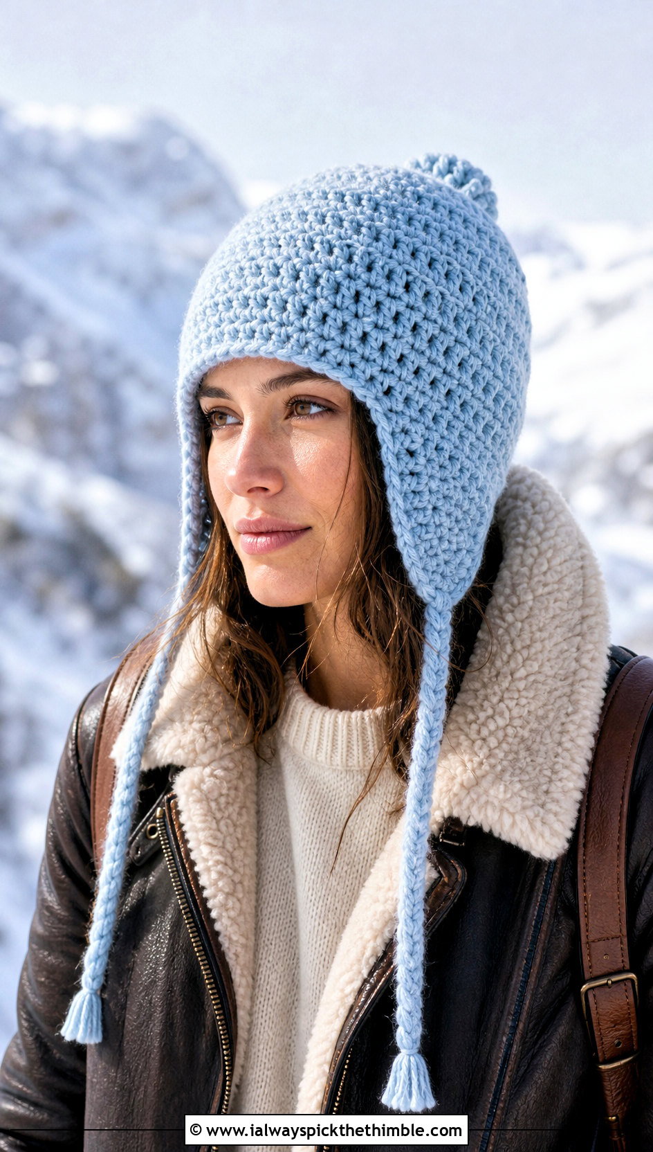 Earflap Crochet Beanie With Shearling Jacket - 20 unique crochet beanie outfit ideas