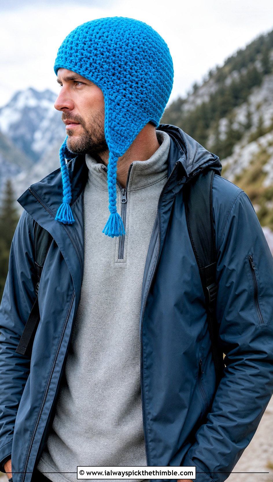 Earflap Crochet Beanie With Technical Jacket - 25 crochet beanie for men outfit ideas