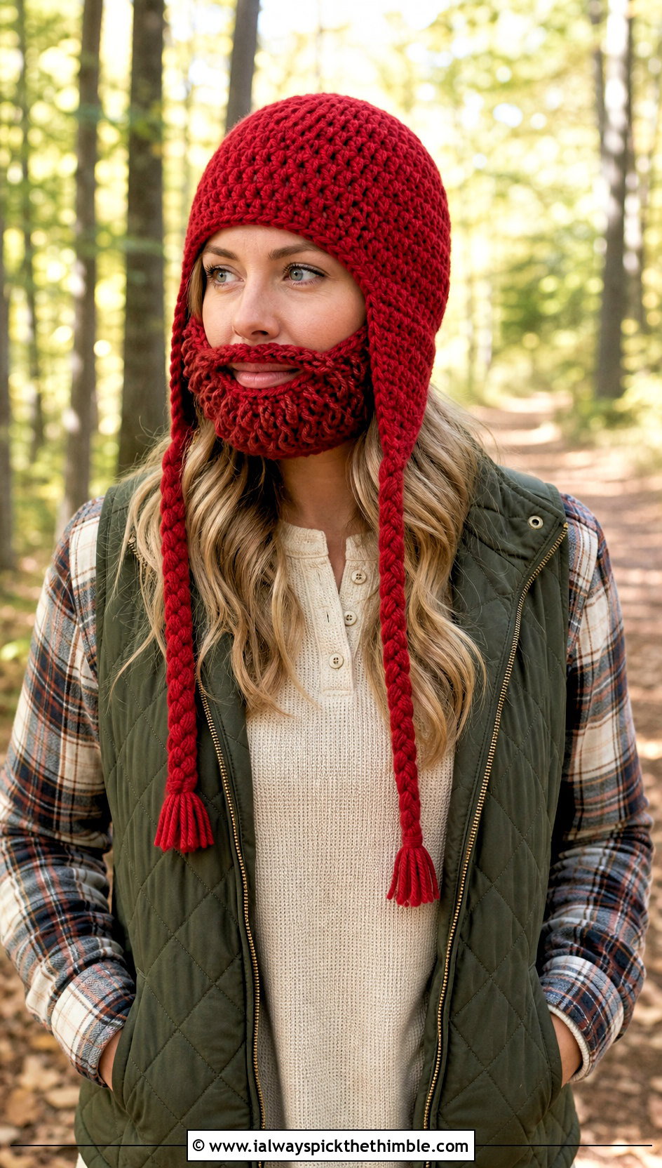 Earflap Crochet Beard Hat With Quilted Vest - 15 Crochet Hat With Beard outfit ideas