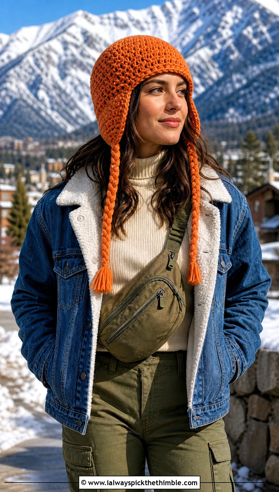 Earflap Crochet Hat With Denim Jacket - 25 easy crochet hat for women outfit ideas