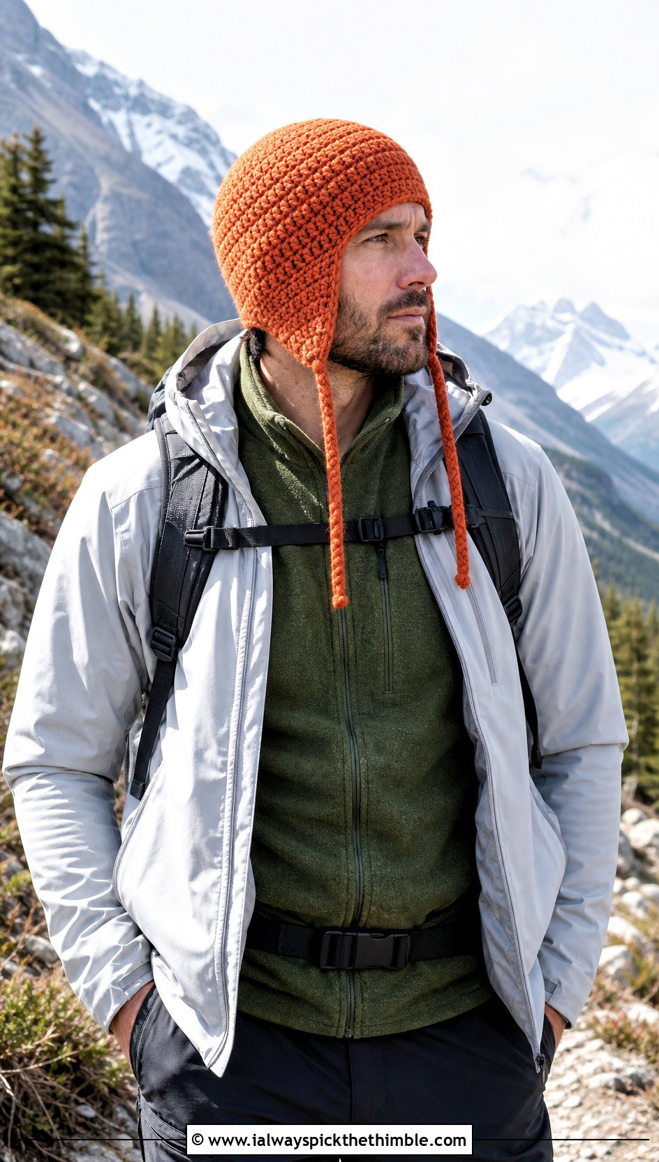 Earflap Crochet Hat With Hiking Layers - 25 crochet hat for man outfit ideas