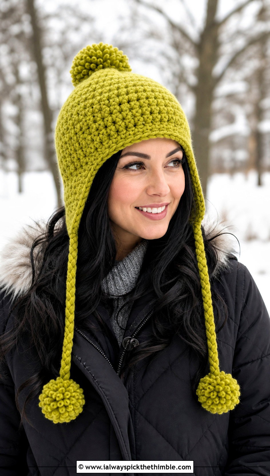 Earflap Crochet Hat With Pom Pom And Quilted Coat - 20 crochet hat with pom pom outfit ideas