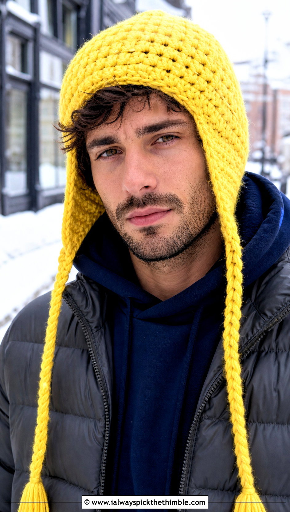 Earflap Crochet Hat With Puffer Jacket - 25 men's crochet hat outfit ideas