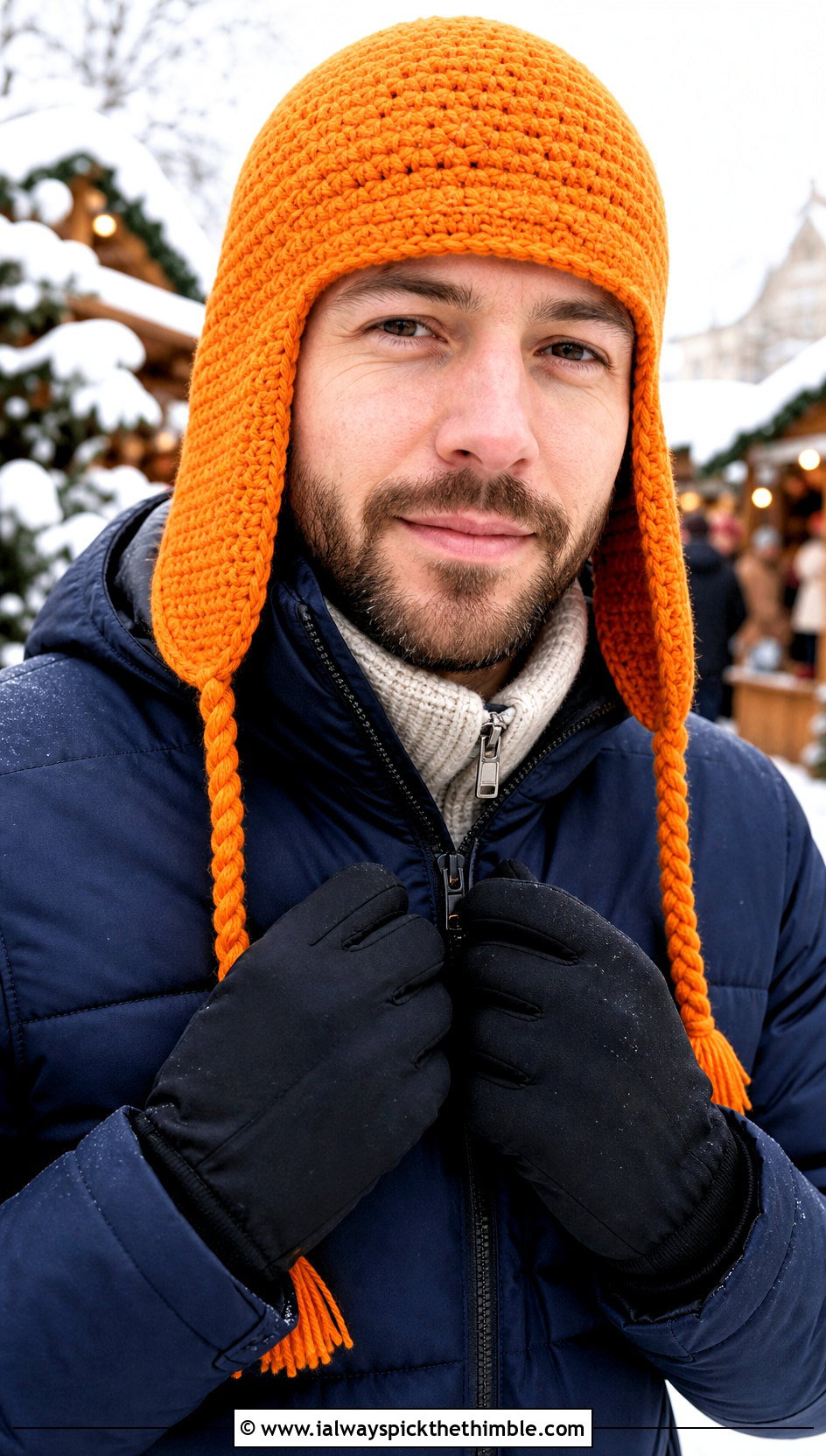 Earflap Crochet Hat With Puffer Jacket - 20 Crochet Mens Winter Hat outfit ideas