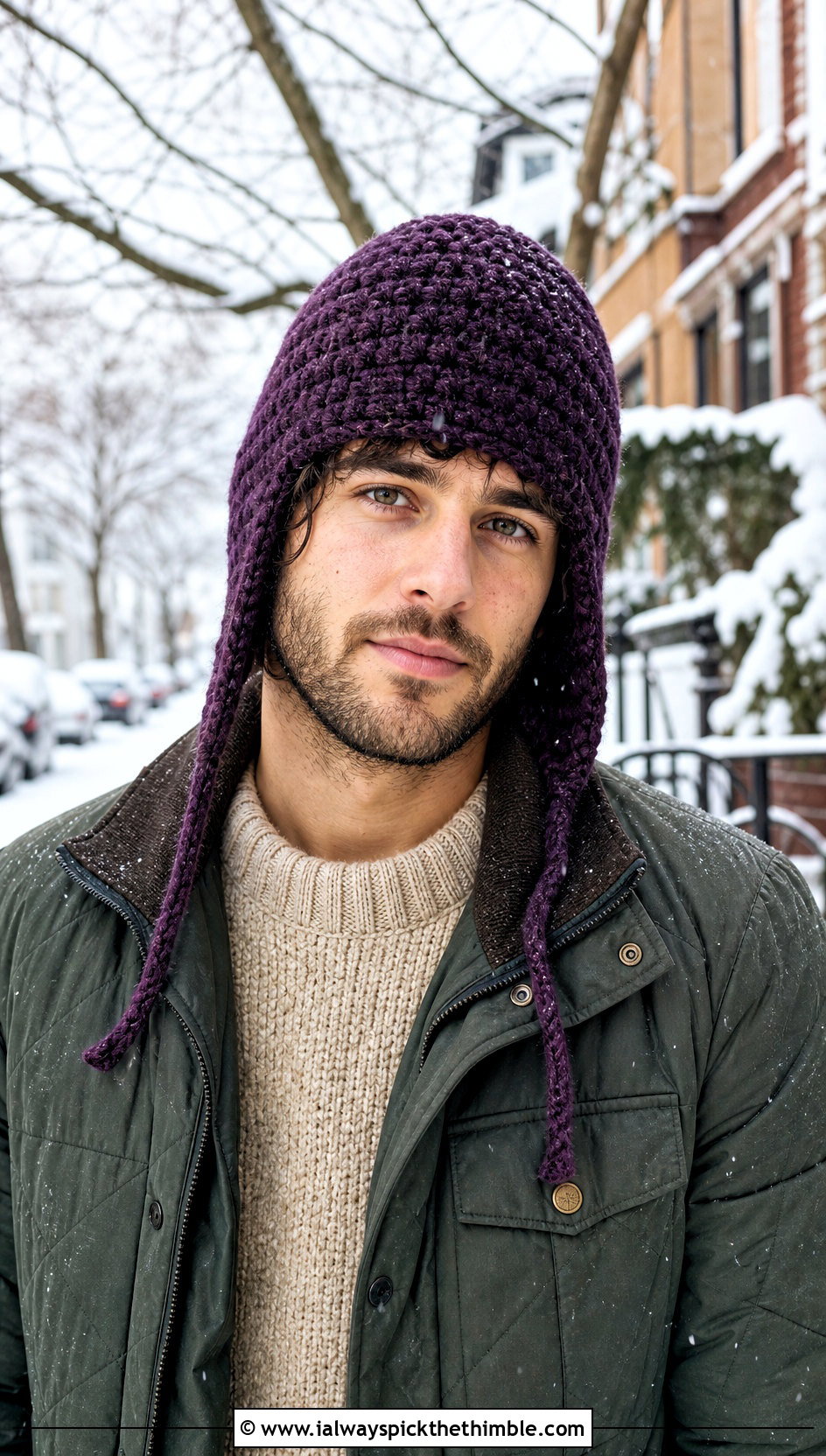 Earflap Crochet Hat With Quilted Jacket - 25 mens crochet hats outfit ideas