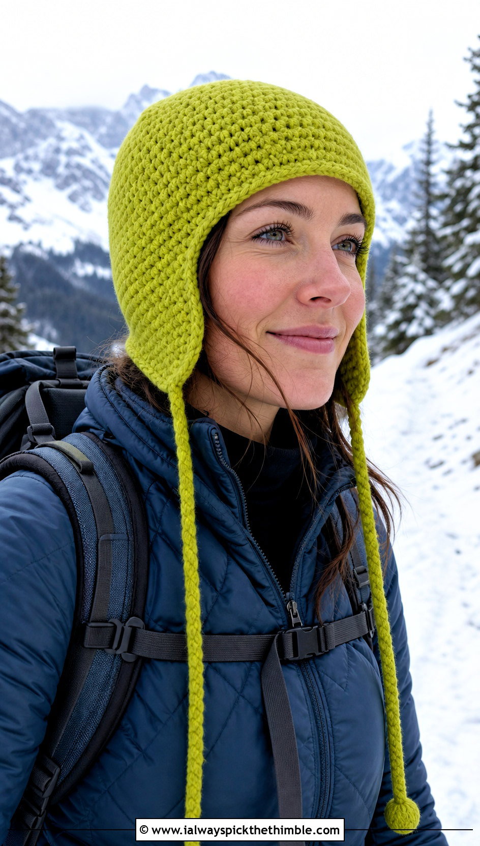 Earflap Crochet Hat With Quilted Jacket And Hiking Pants - 25 crochet winter hat outfit ideas