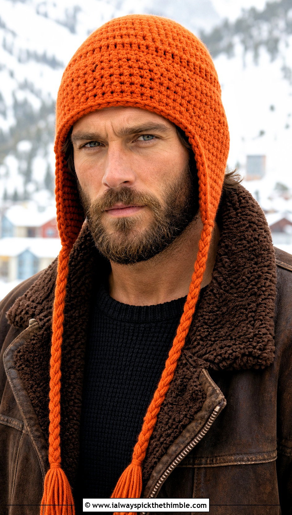 Earflap Crochet Hat With Shearling Jacket - 20 mens winter crochet hats outfit ideas