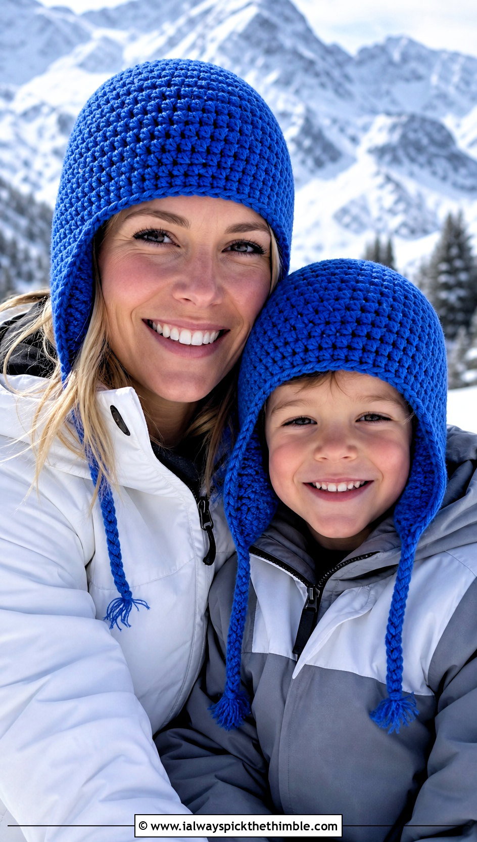 Earflap Crochet Hat With Ski Jackets And Snow Pants - 20 crochet mommy and me hats outfit ideas