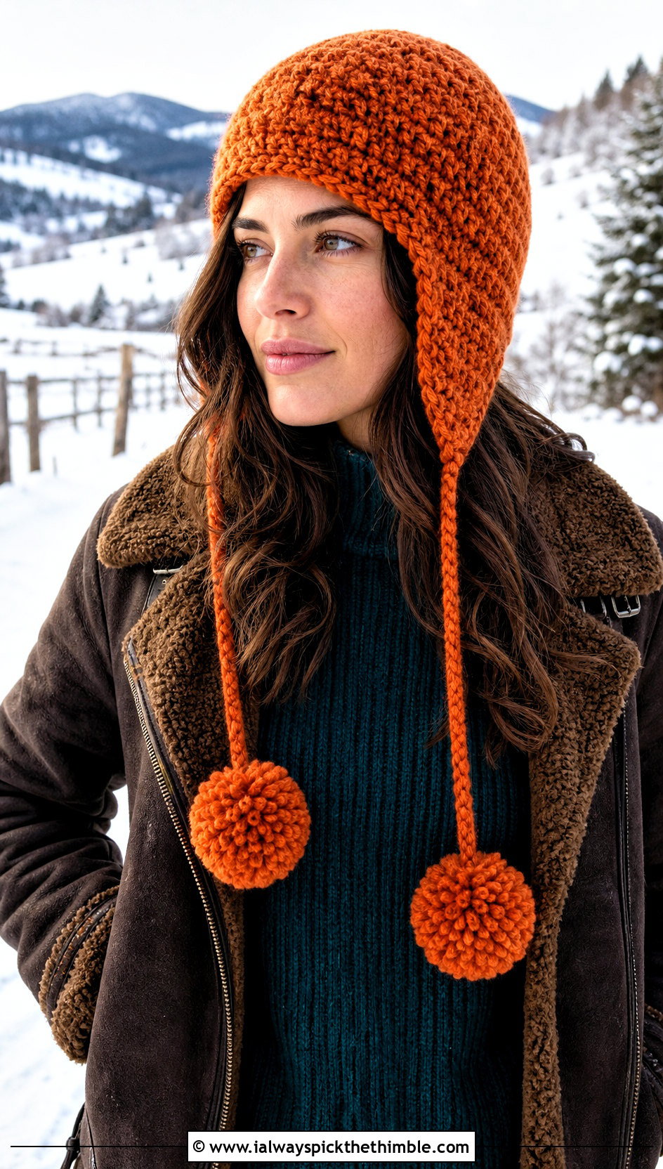 Earflap Crochet Hat With Two Pom Poms And Shearling Jacket - 20 Crochet Hat With Two Pom Poms outfit ideas