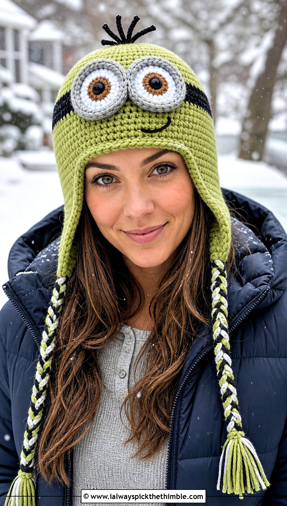 Earflap Crochet Minion Hat With Puffer Jacket - 25 crochet minion hat outfit ideas