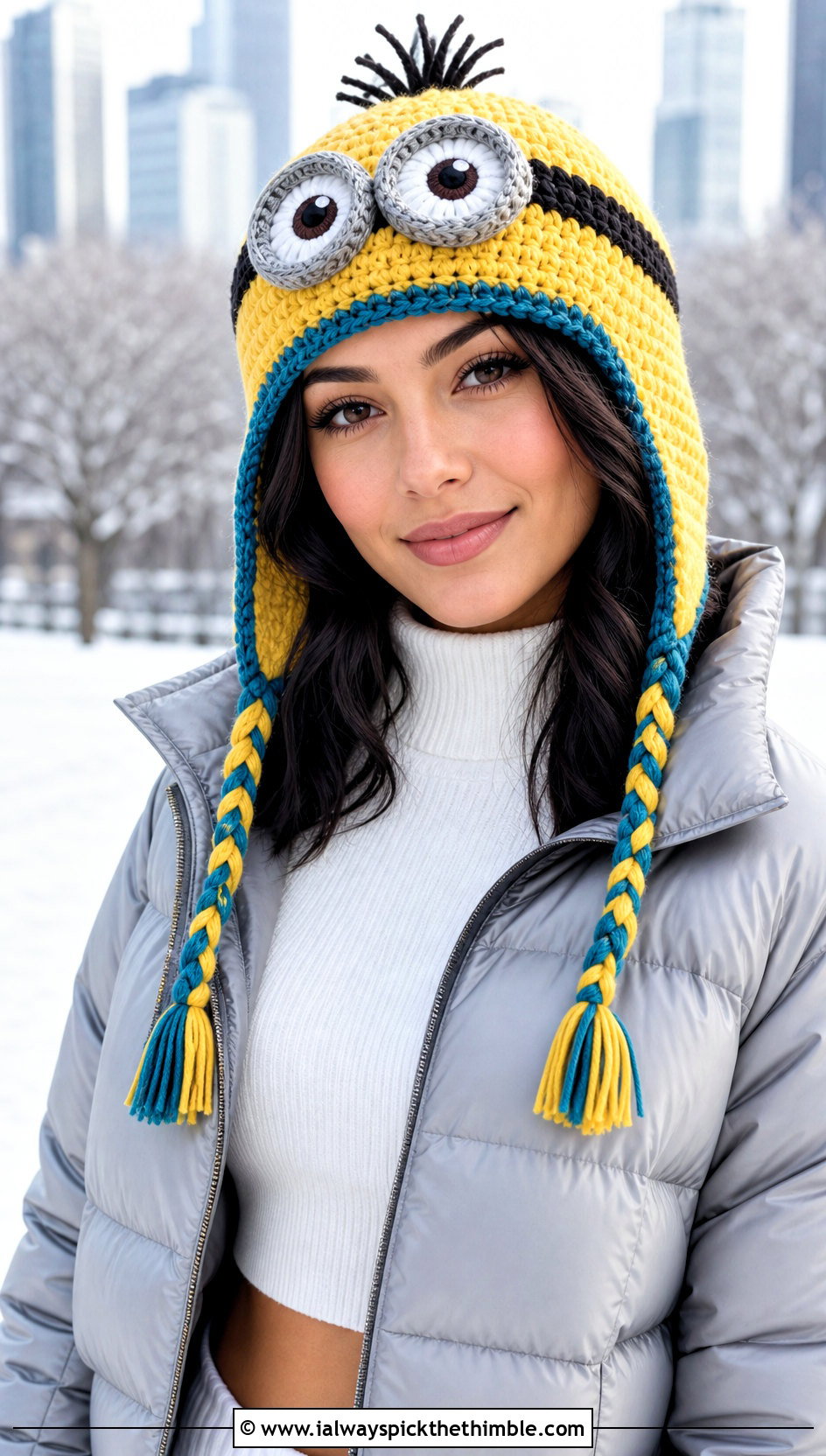 Earflap Crochet Minion Hat With Puffer Jacket - 20 Crochet Minion Hats outfit ideas